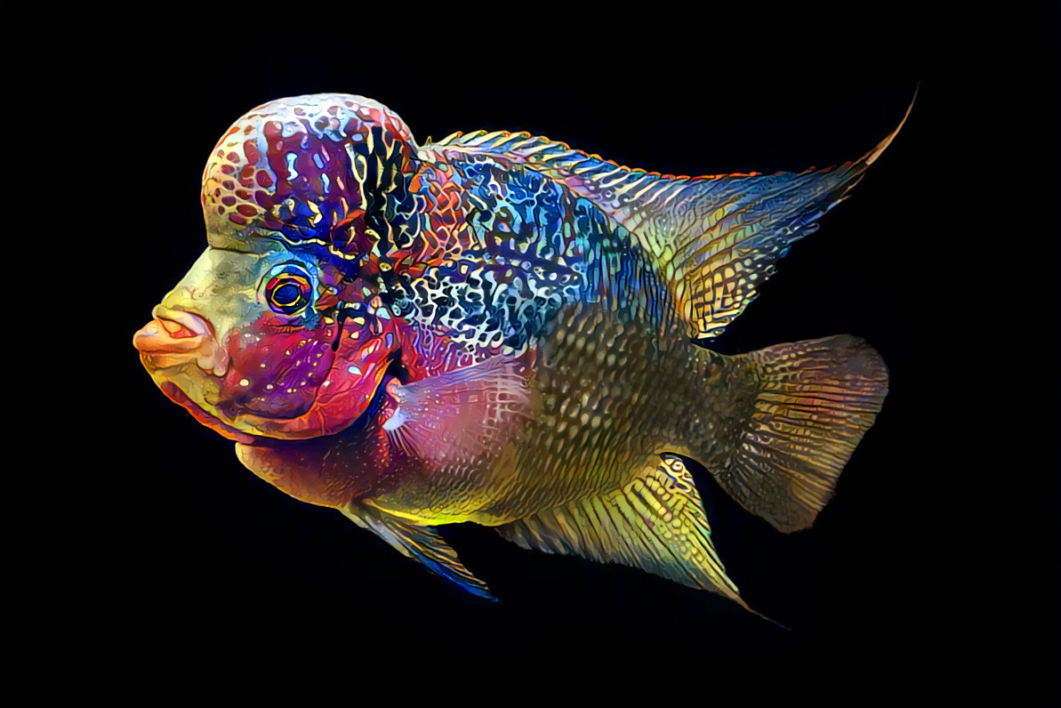 Flowerhorn cichlids are ornamental aquarium fish noted for their vivid colors and the distinctively shaped heads for which they are named.