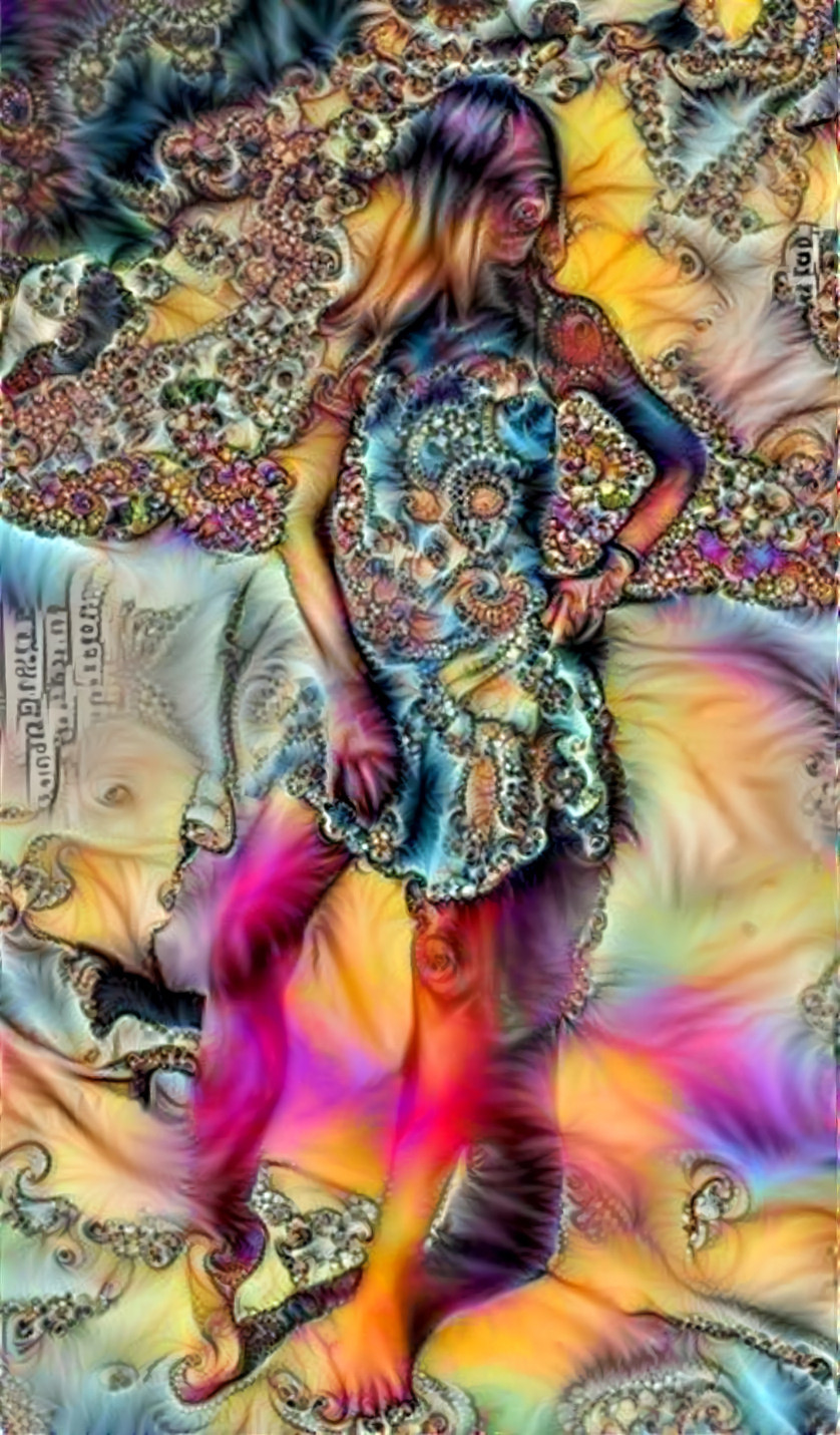 model in turquoise beach dress - peach fractal