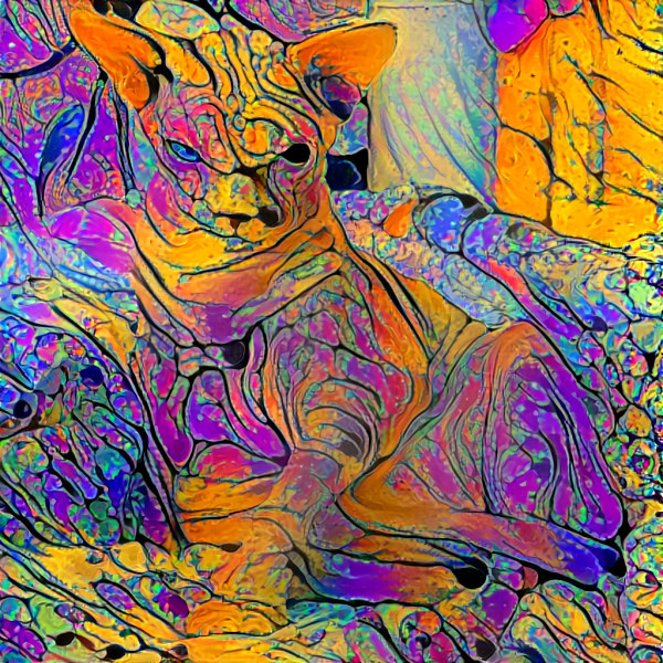 wrinkley cat, orange purple