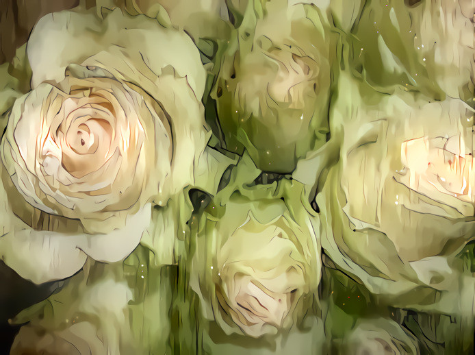 Melancholy Green and White Roses #2