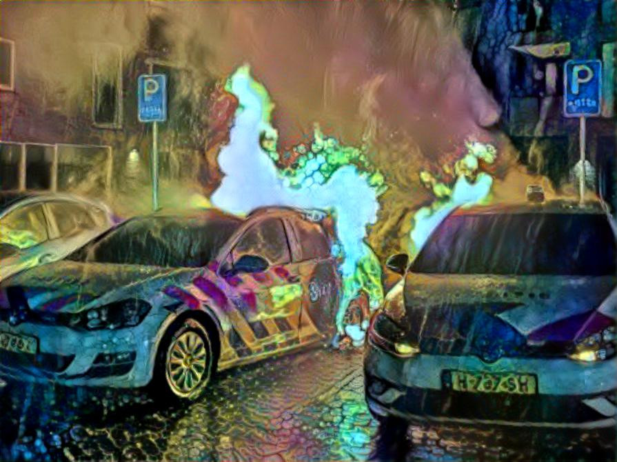 Policecars on fire