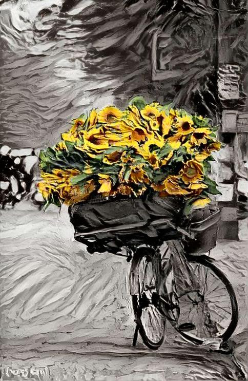 Bike with sunflowers