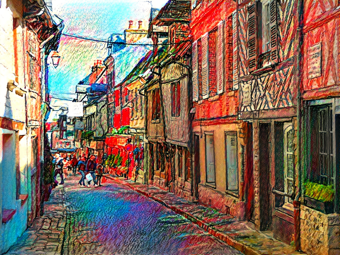 - - - 'Medieval Street - Honfleur, Normandy, France' - - - - - - - - - - Digital art by Unreal - from own photo.