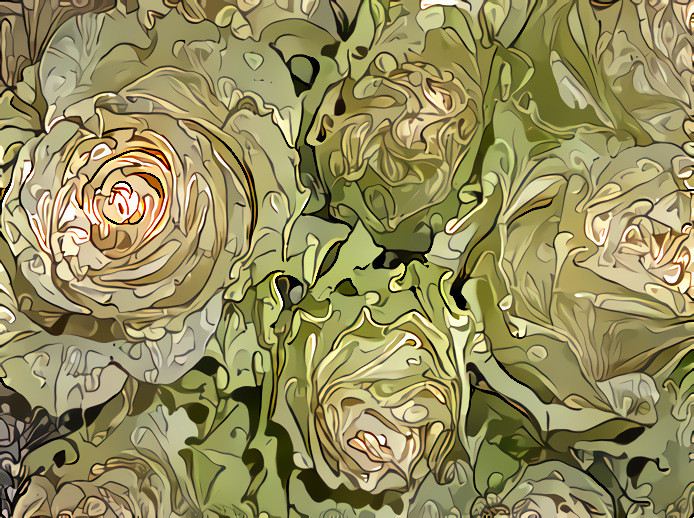 Melancholy Green and White Roses #1