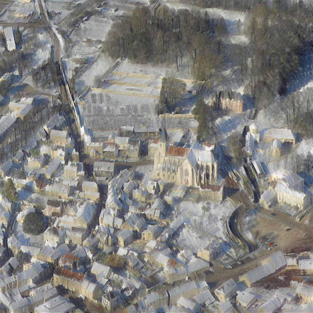 Snowy village from the sky