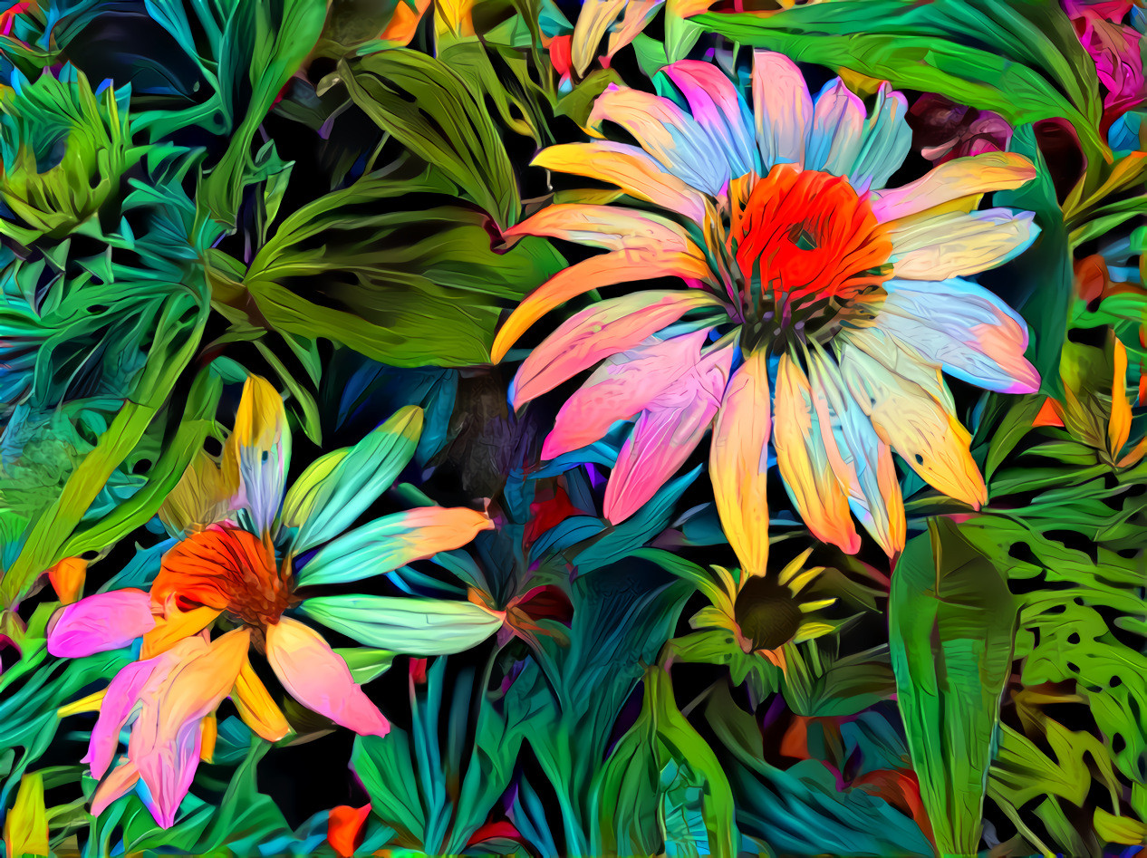 Echinacea 5 parrot-tropical-leaves-background
