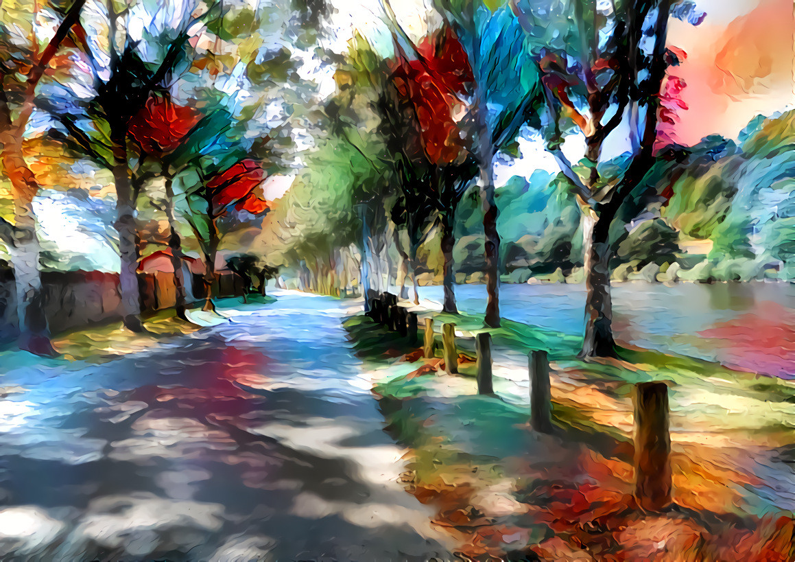 - - - - - - - -   'Riverside Avenue, Argenton sur Creuse, France'  - - - - - - - - - - Digital art by Unreal - from own photo.