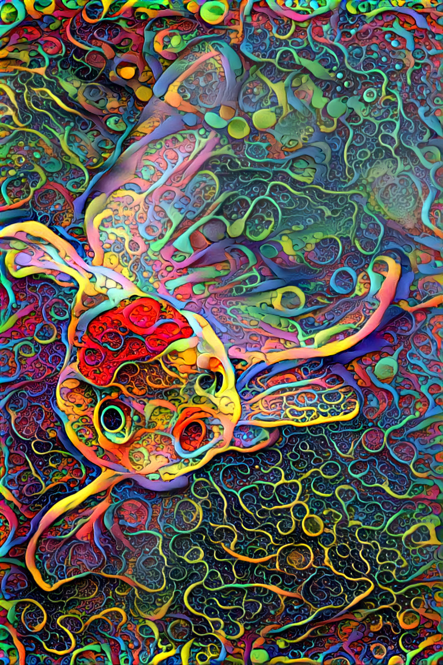 goldfish, swirly color lines, 3d art