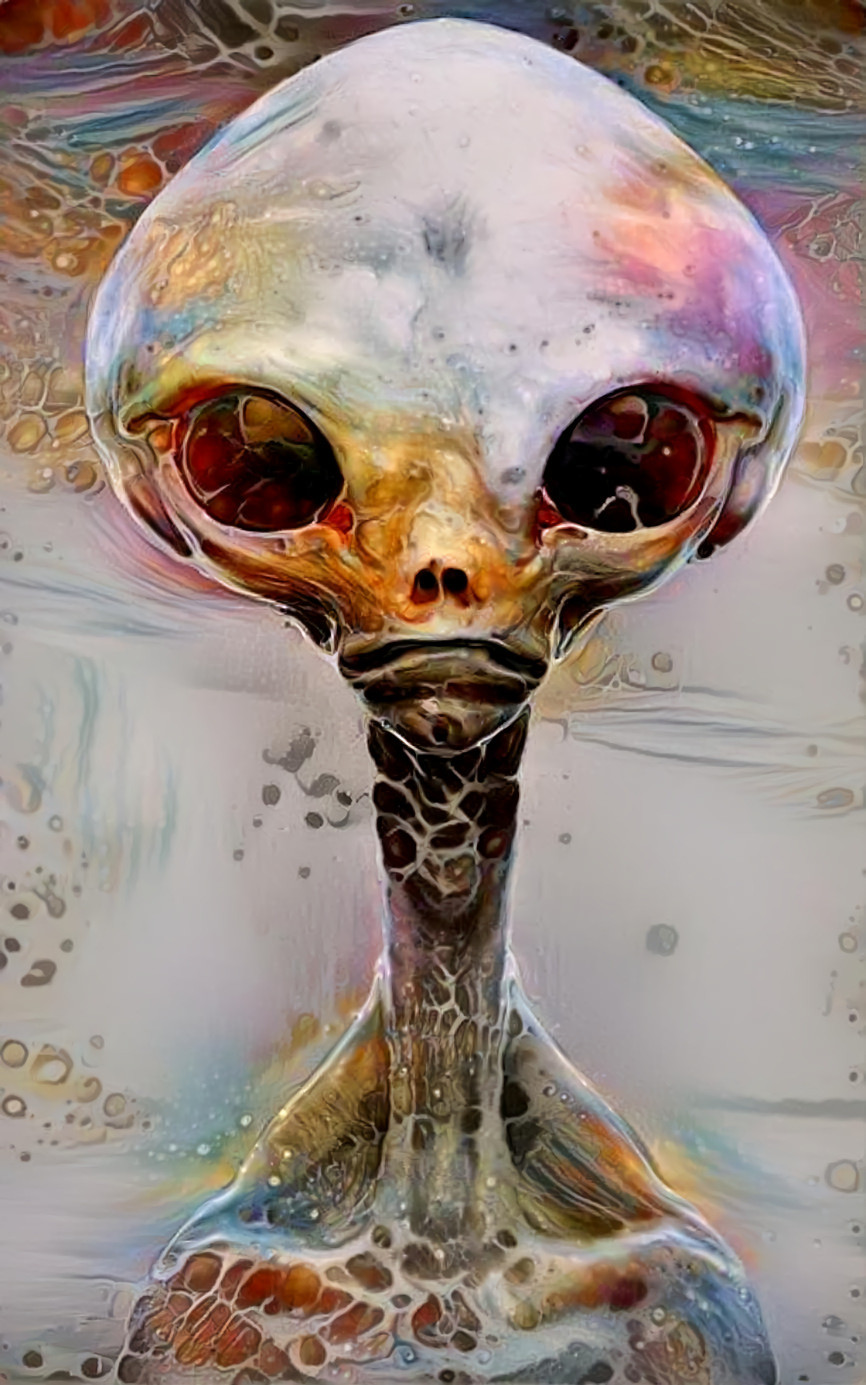 alien portrait - organic paint, white, gold