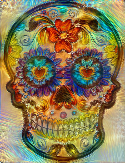 A Sugar Skull honoring a beloved deceased family member on Day of the Dead.