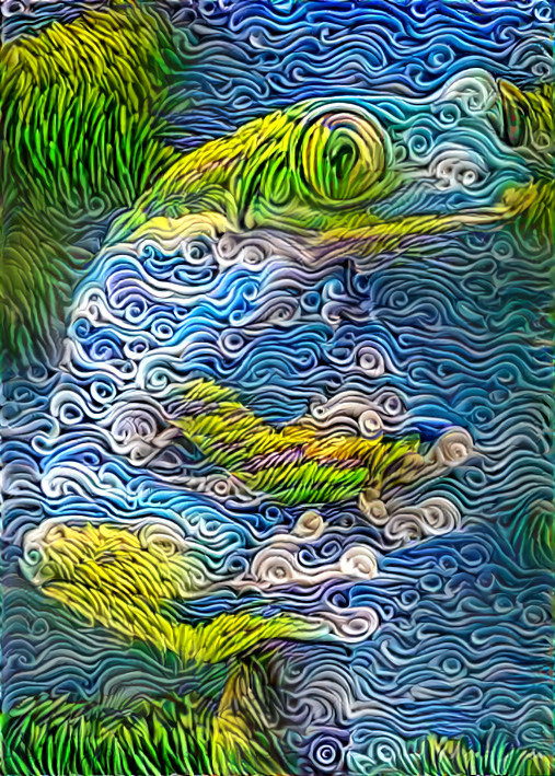 little frog - blue, green, white, 3d art