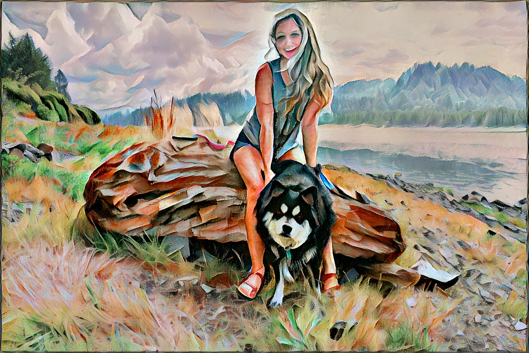Zoe and Mila on the Salmon river