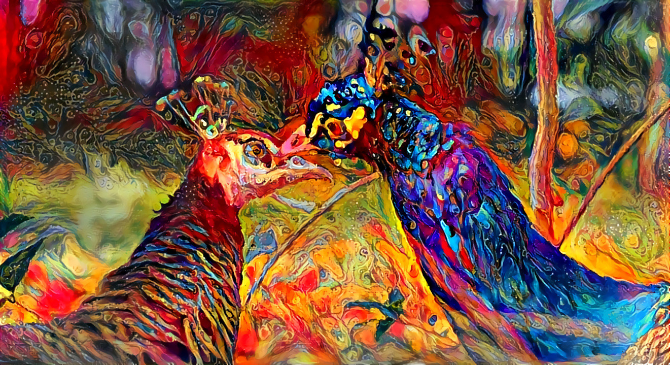 Peacocks kiss