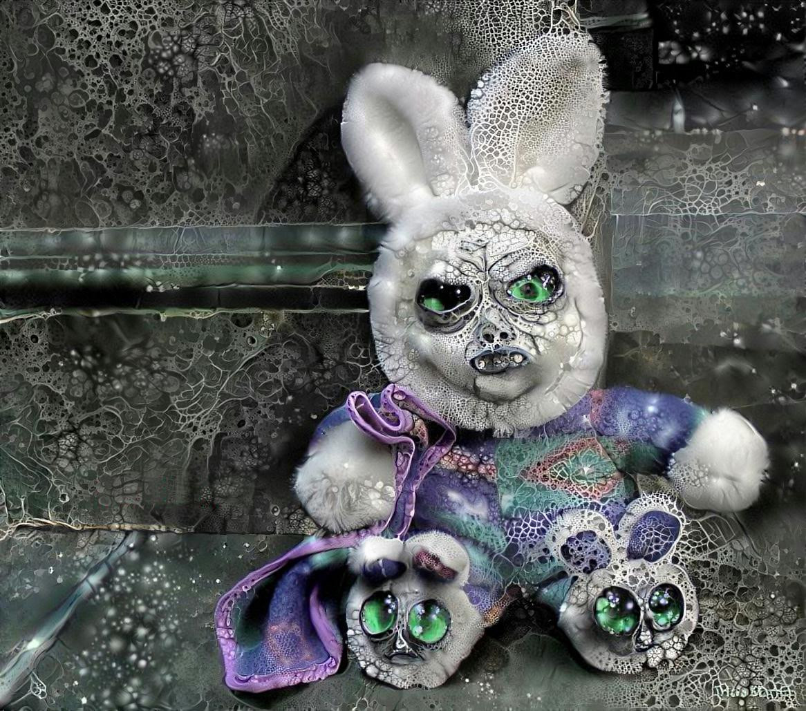 A weird WTF bunny rabbit I made for a friend. He named the bunny Zoe.
