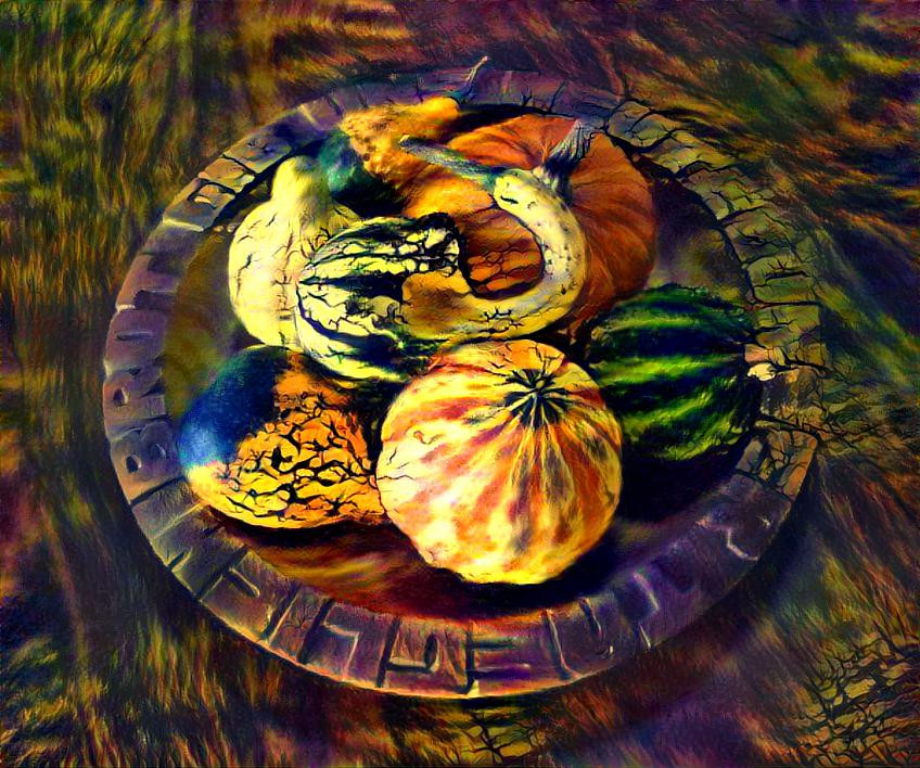 Vibrant gourds on platter