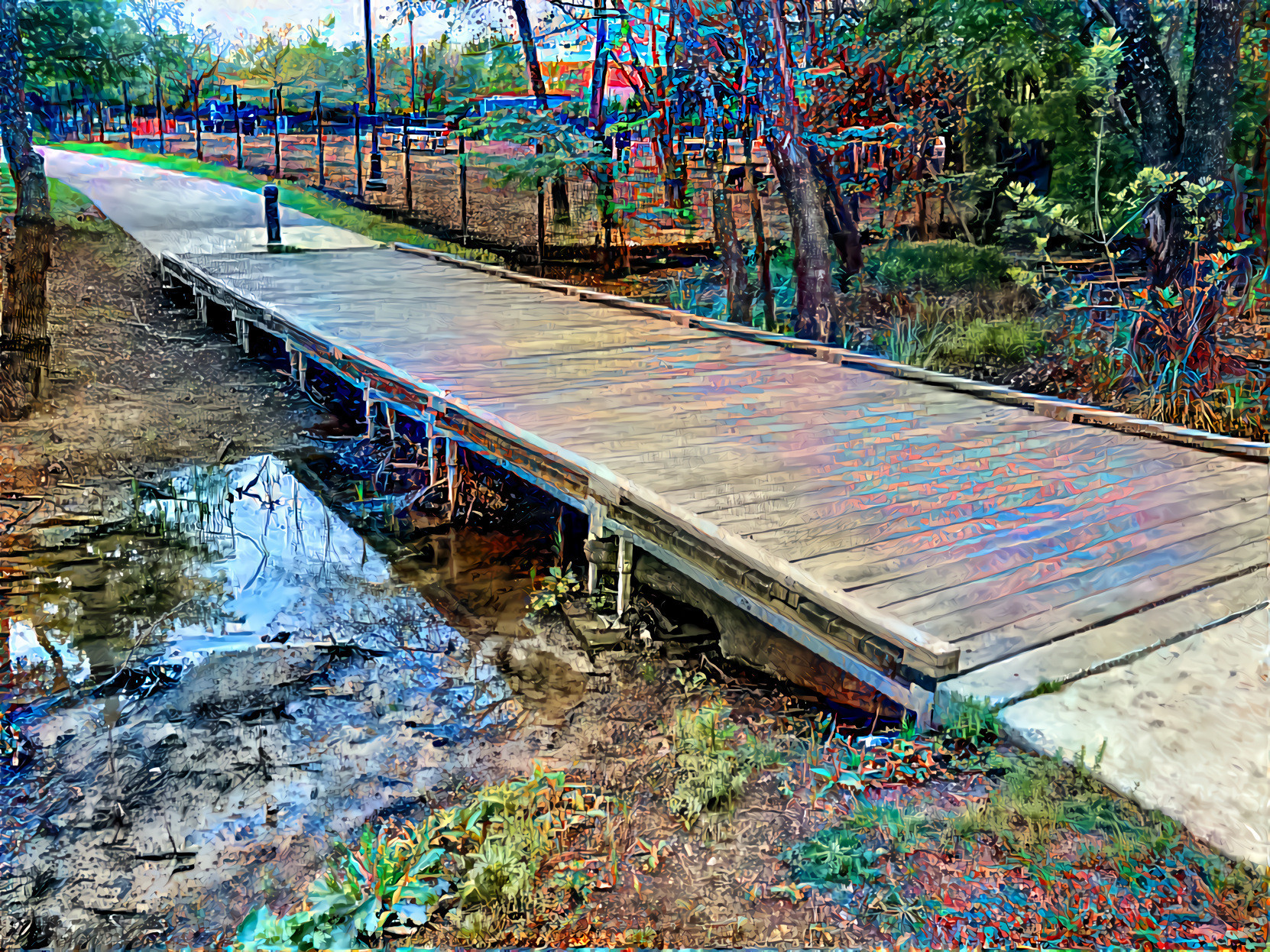 Crackle-plank bridge