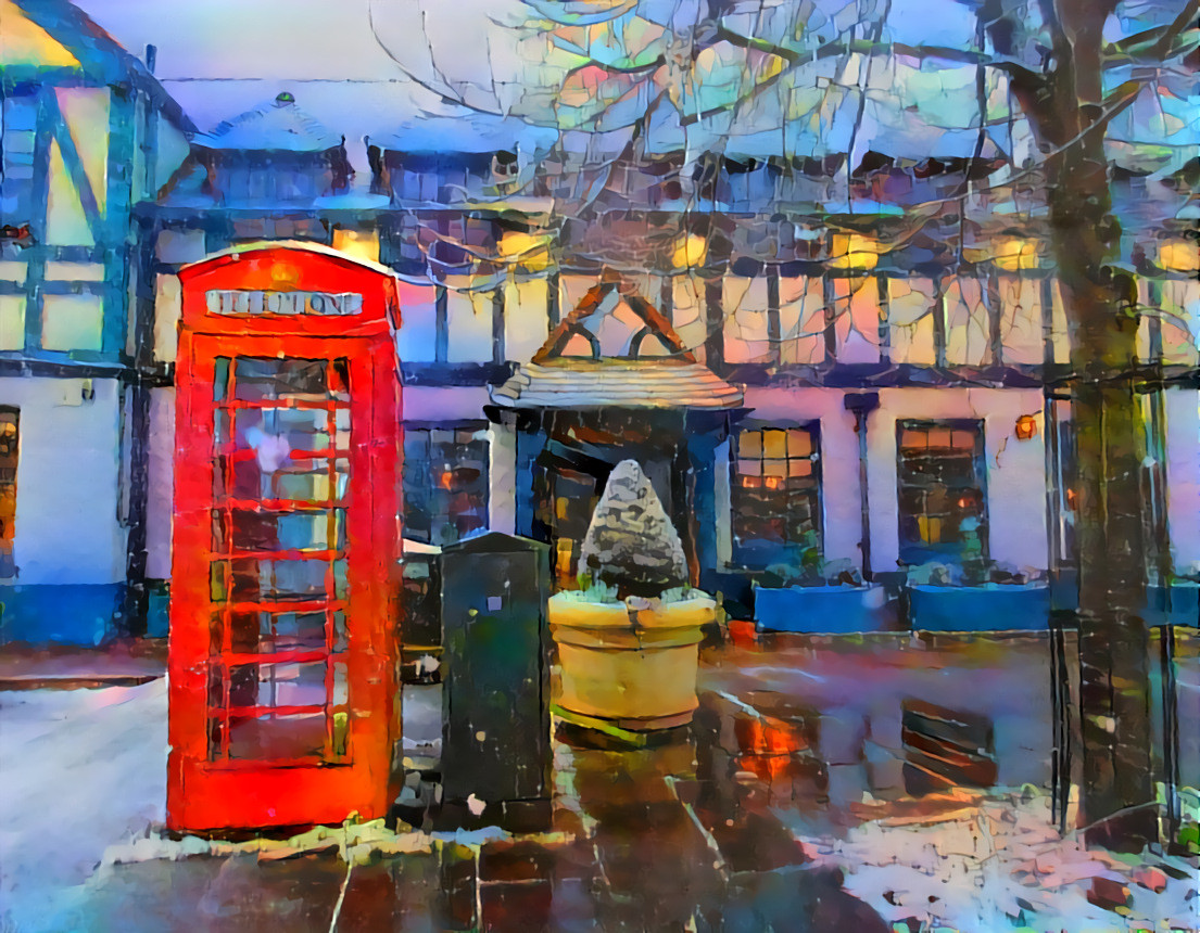 Subject: My Photo of Beaconsfield Saracen's Head and phonebox 2019 Style: Eric lePape 1988 The dock of the hulls