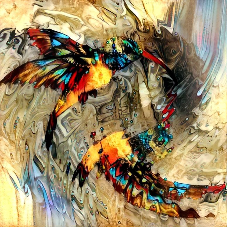“Hummingbird” Sketch Layered on Acrylic Painting - by Daniel Prust