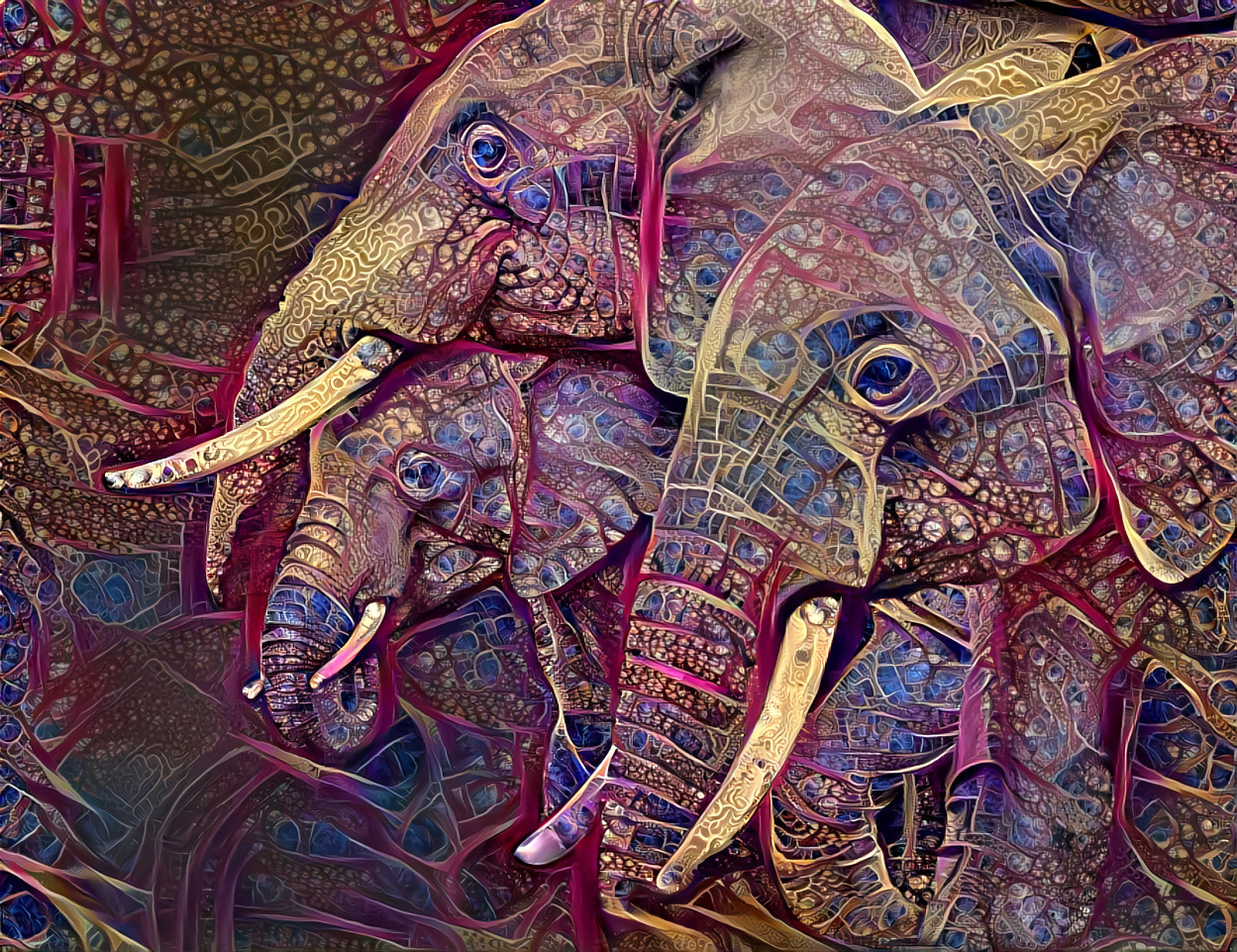 Three elephants, mauve remix 