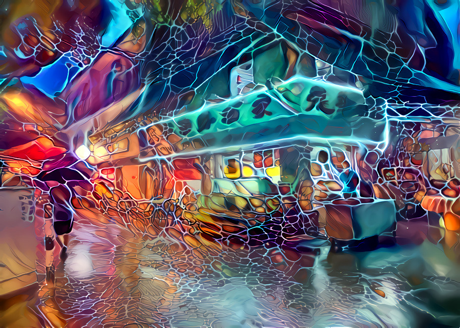Yung Shue Wan Main Street in a rainy night, Lamma Island, Hong Kong