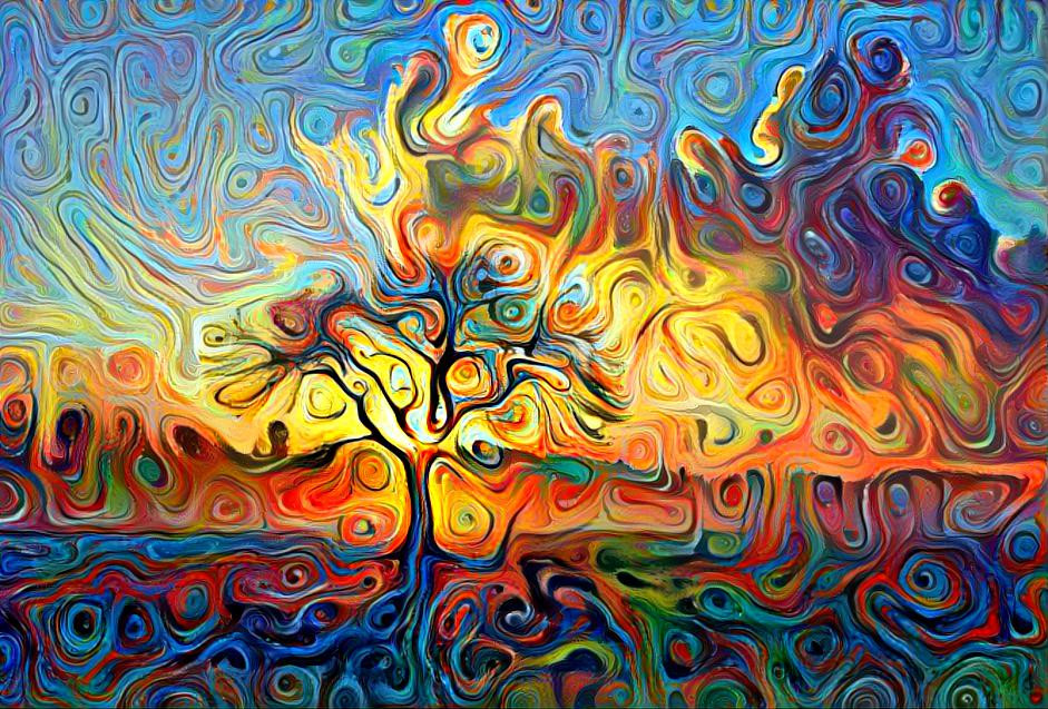 Abstract sunset with tree