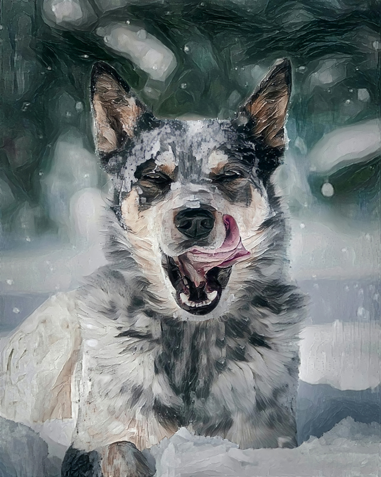 Snow Dog.  Original photo by Daniel Lincoln on Unsplash.