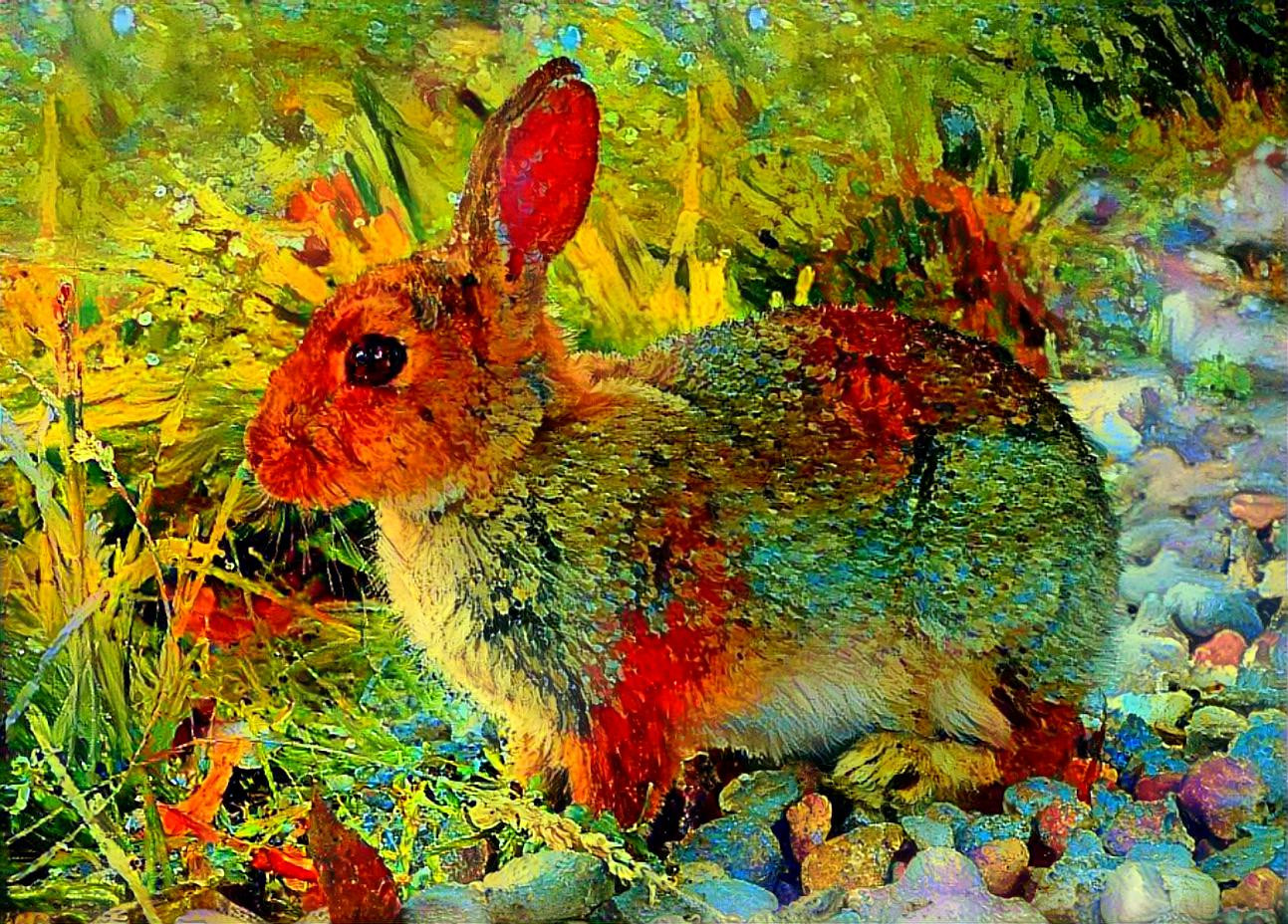 Rabbit. Style is from detail in "Flowers in a Vase" by Vincent van Gogh