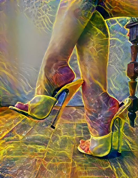 model in heels retextured with yellow electricity 