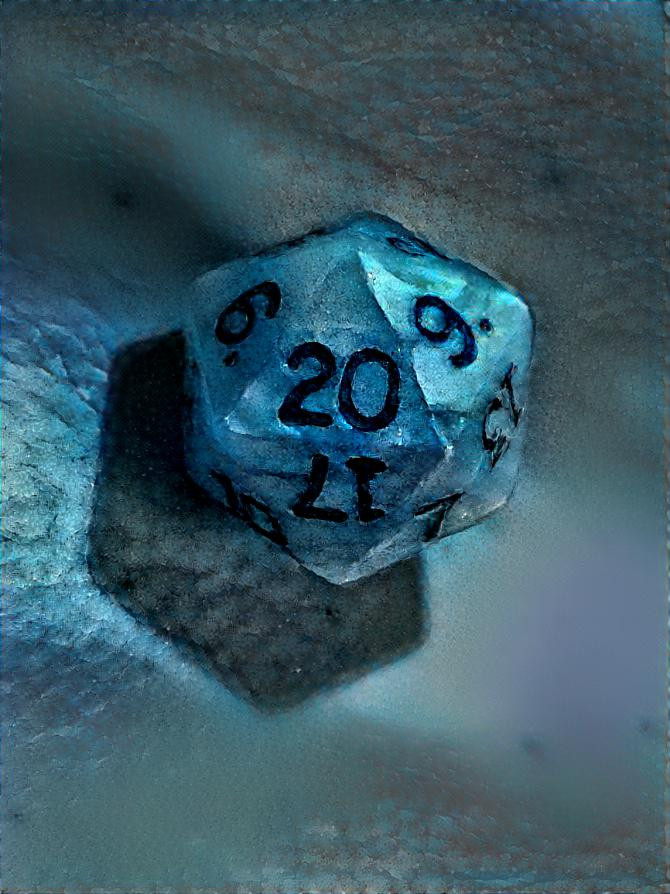 D20 with stone texture lit by a monitors power but