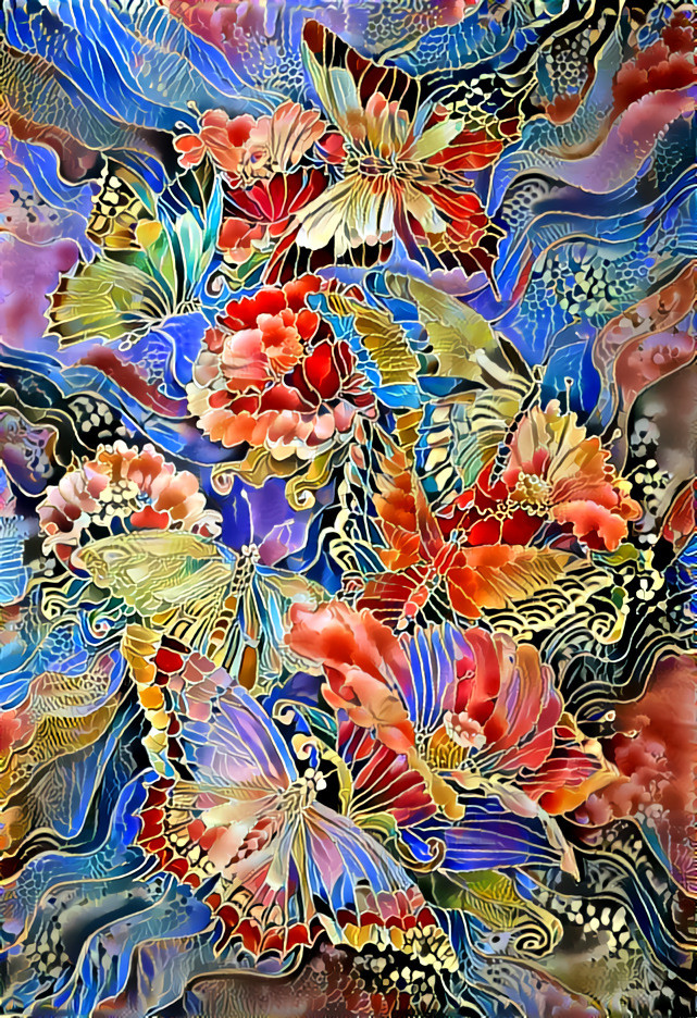 ''Butterflowers'' _ source: ''Butterflies-Flowers'' - batik on silk by Tatiana Checkmazova _ (200723)
