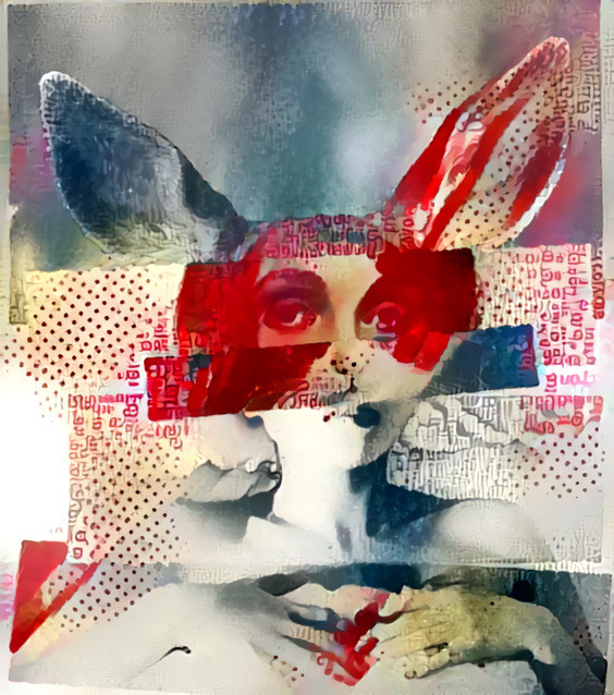 model with rabit ears, graphic collage art