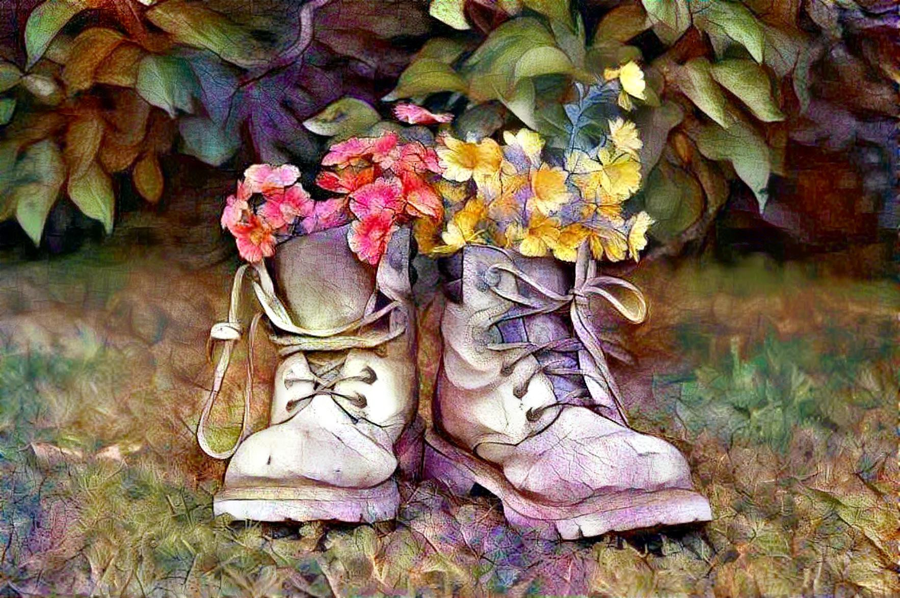 Flowers Growing In Boots