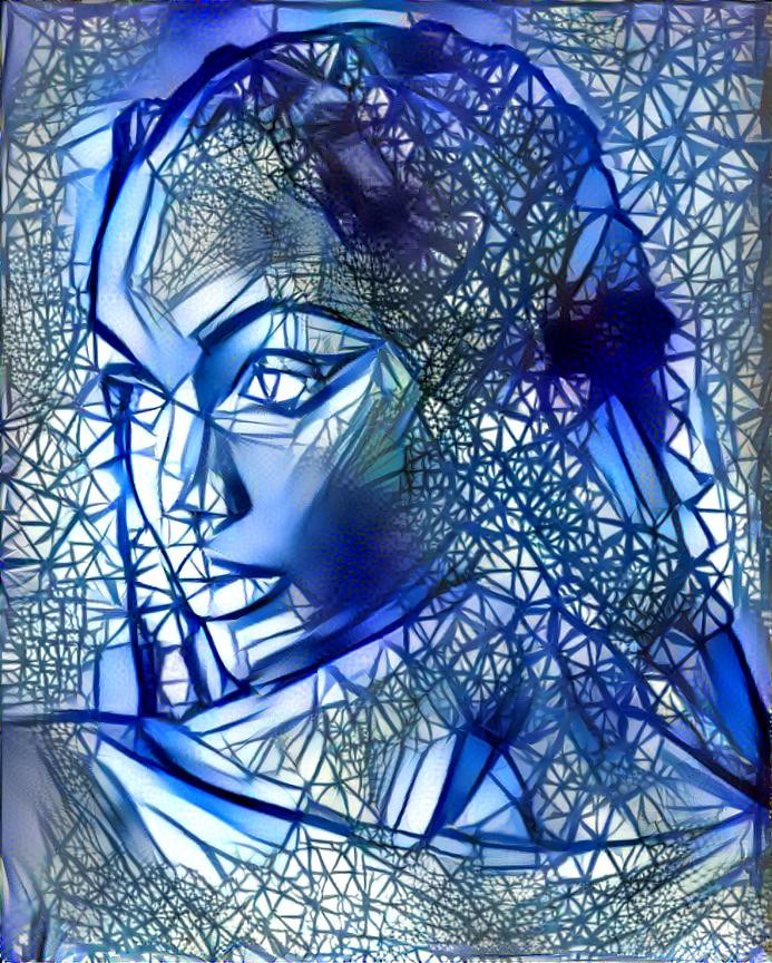 Stained glass blue girl