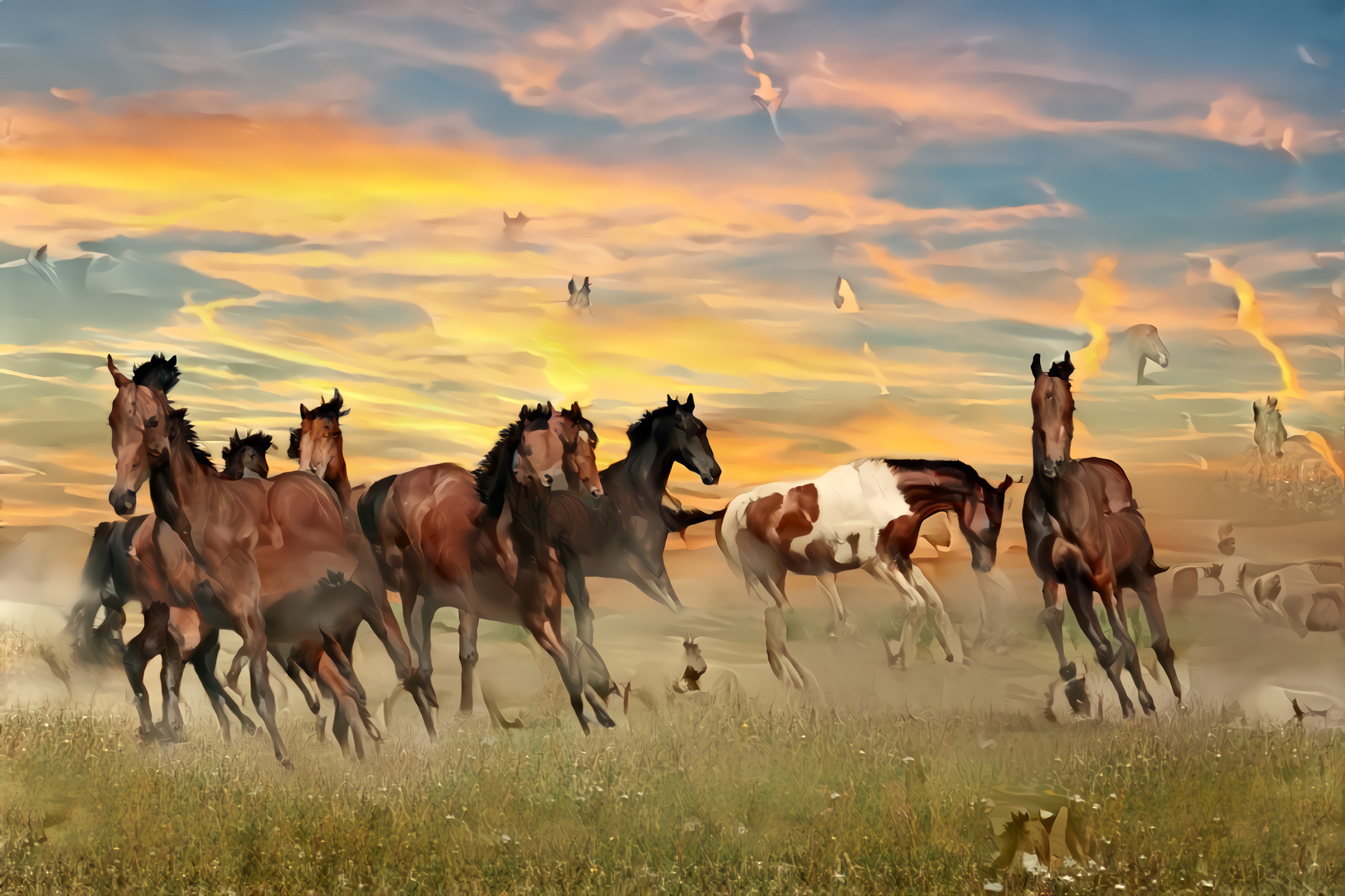 Horses, Clouds, Pasture