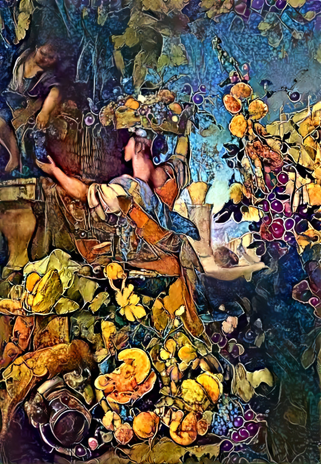 Flowers, Fruit, Woman Picking Grapes