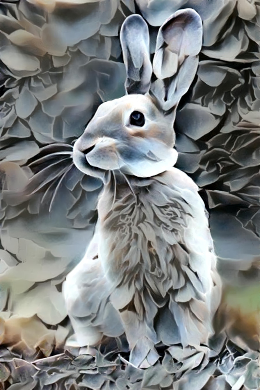 rabbit retextured with white-grey flowers