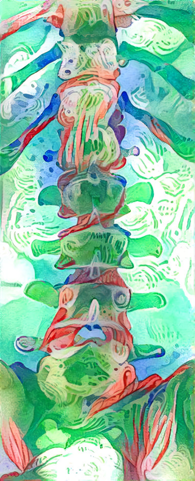 spine x-ray retextured - green & orange watercolor