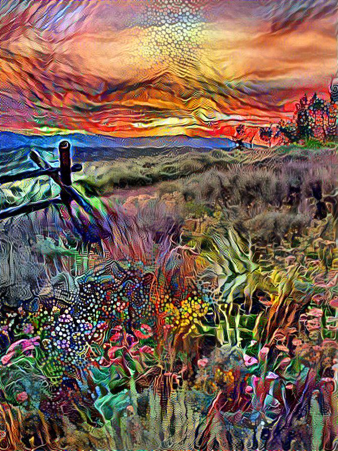 Psychedelic Sunset in Open Fields