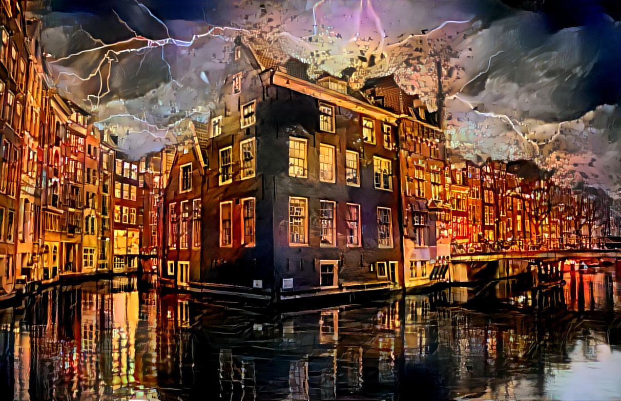 "Crashing storm" _ source: "Amsterdam houses reflections at night" - by Pete Linforth (TheDigitalArtist), on pixabay _ (200929)