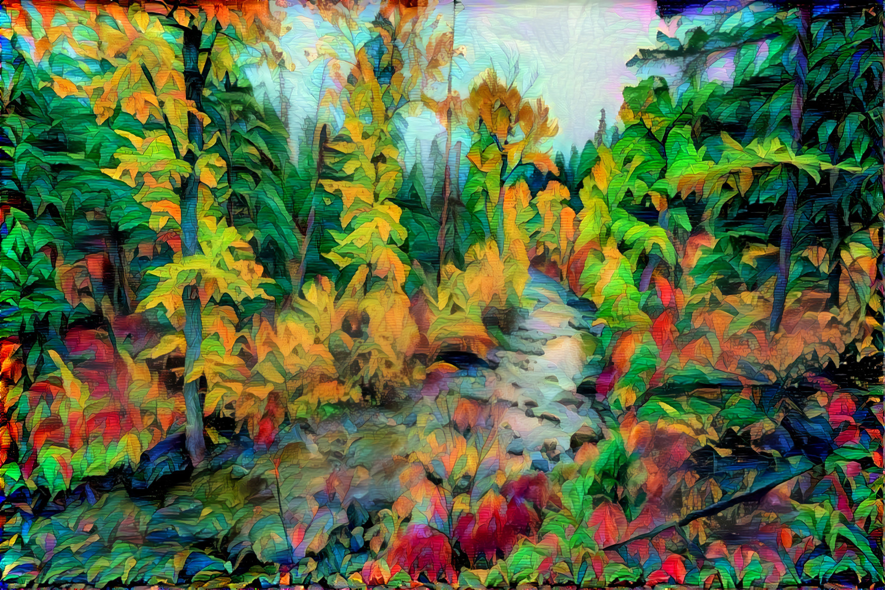 Colorful Stream and Trees