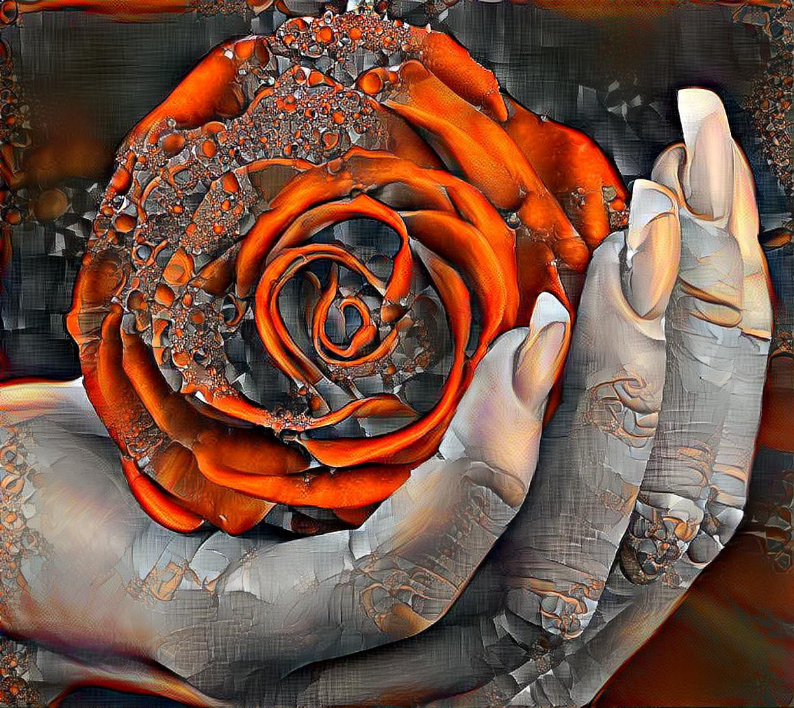 Her fingers curled like the legs of a dead spider, she held that Rose. She knew its beauty once touched the stars, dressed in ribbons and bows. ~DWH~ image courtesy of artist Fort-O.