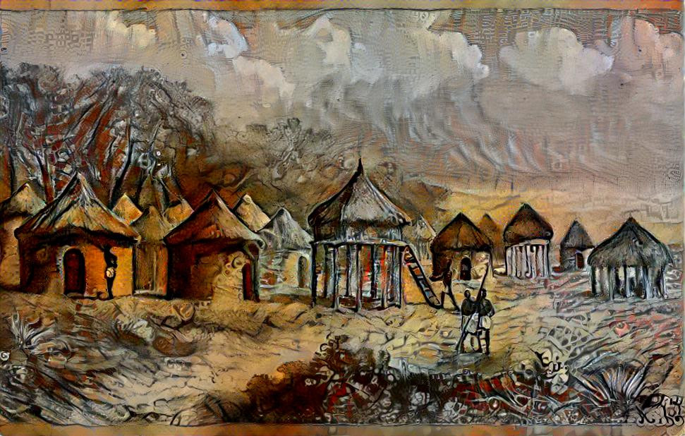 Village illustration from an old book about Africa