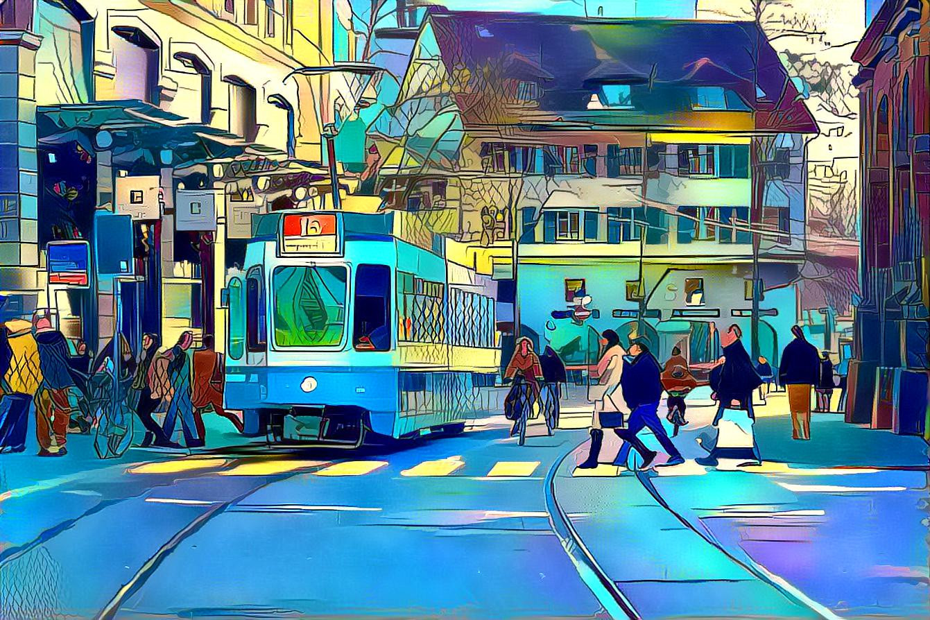 Zurich Limmatquai with tram