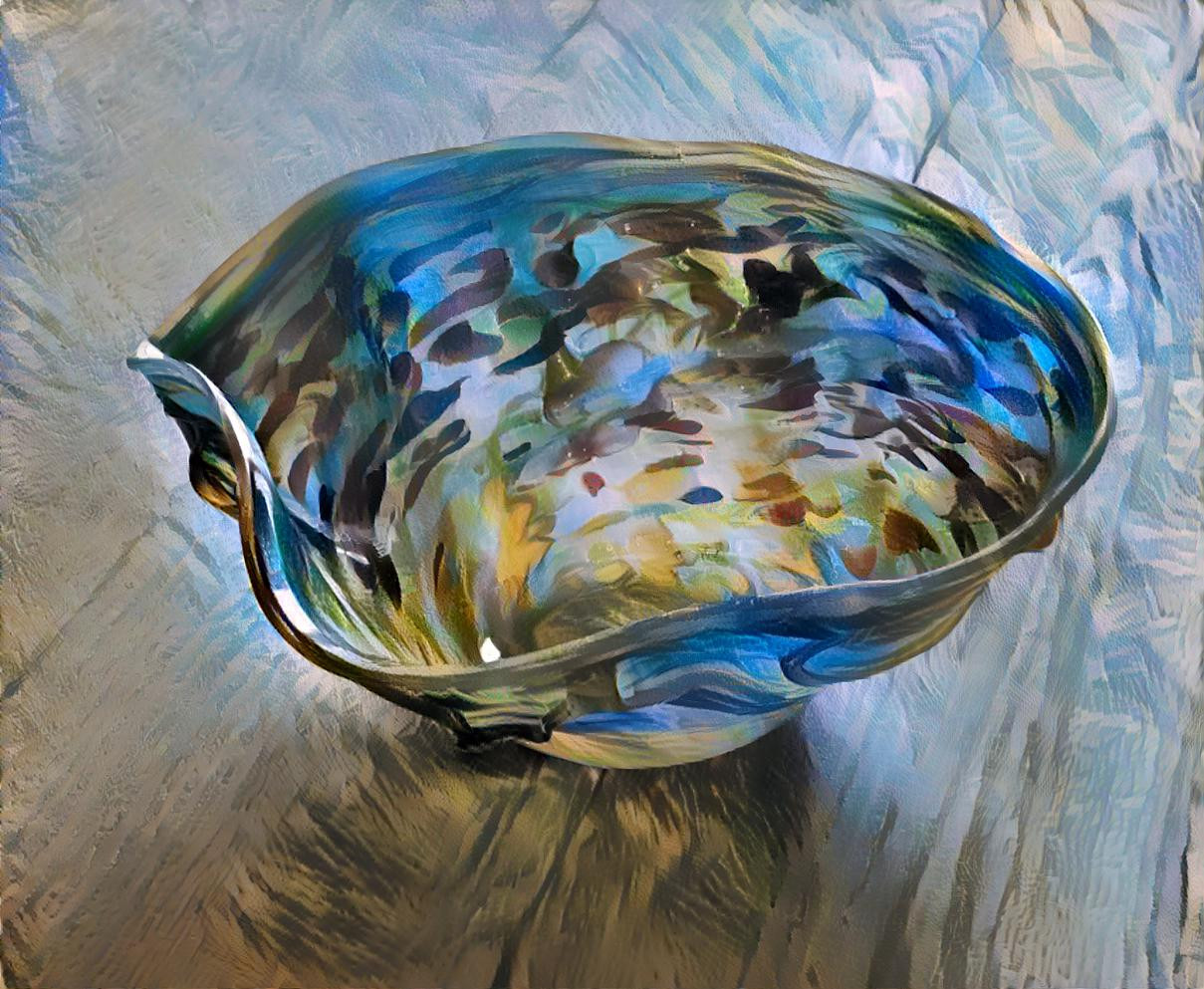 Glass art bowl overlaid with Tommy bahama
