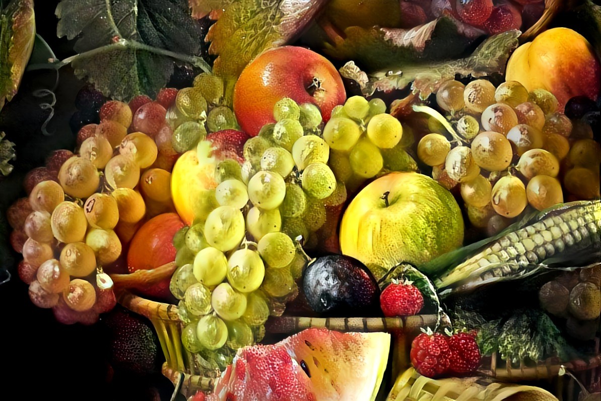 ''Be healthy'' _ source: oil painting by Carlotta Silvestrini (pixabay) _ ''Stay Healthy with Fruity Vitamins'' (DDG Challenge by Irene Muehldorf, on ''Deep Dreamers'' Facebook group - (200319)