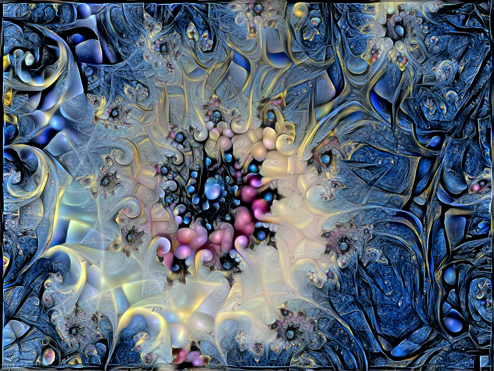 Blue Fractal with Pink Bubbles