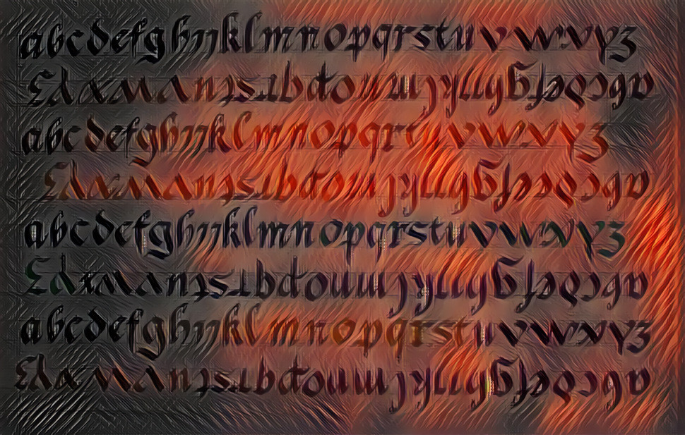 Alphabet calligraphié en gothique bâtarde flamande (cfr. Manuel typographique de Fournier)