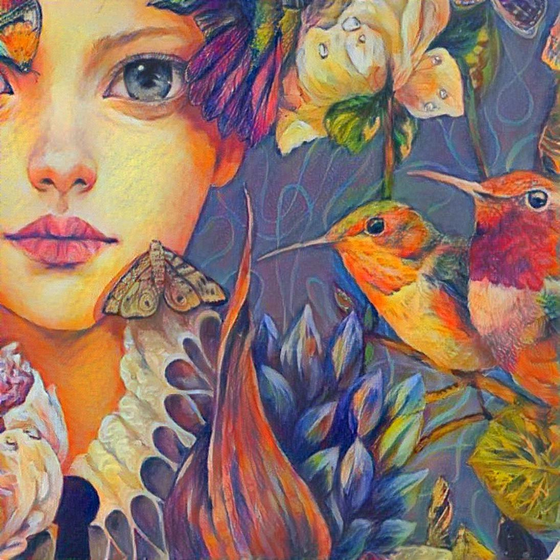 Girl With Hummingbirds 