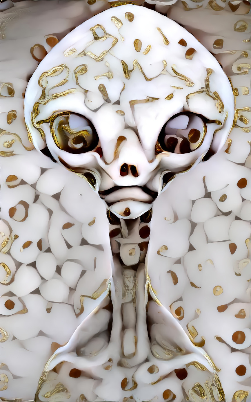 alien portrait - gold, white, melted dice