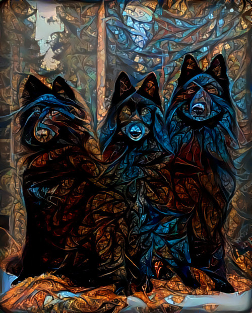 three black wolves in forest, retexture